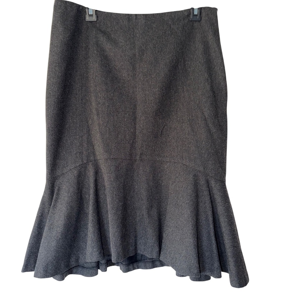 Lauren Ralph Lauren Gray Herringbone Wool‎ Blend Flounce Hem Trumpet Skirt 12